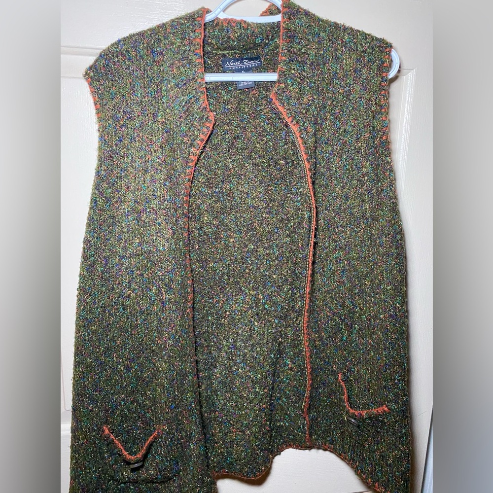 North River Outfitters‎ Vest Womens Green Tweed Sleeveless Full Zip XL